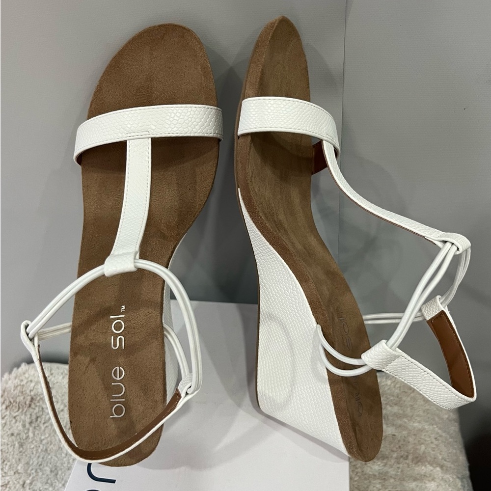 Blue Sol write wedge Sandals comfort footbed Ankle strap,New in box‎